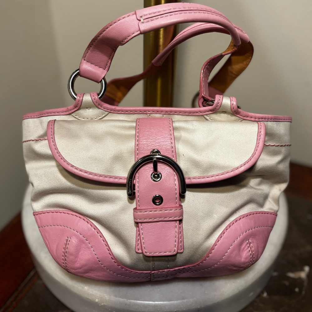 Pink and Cream Women's Handbag